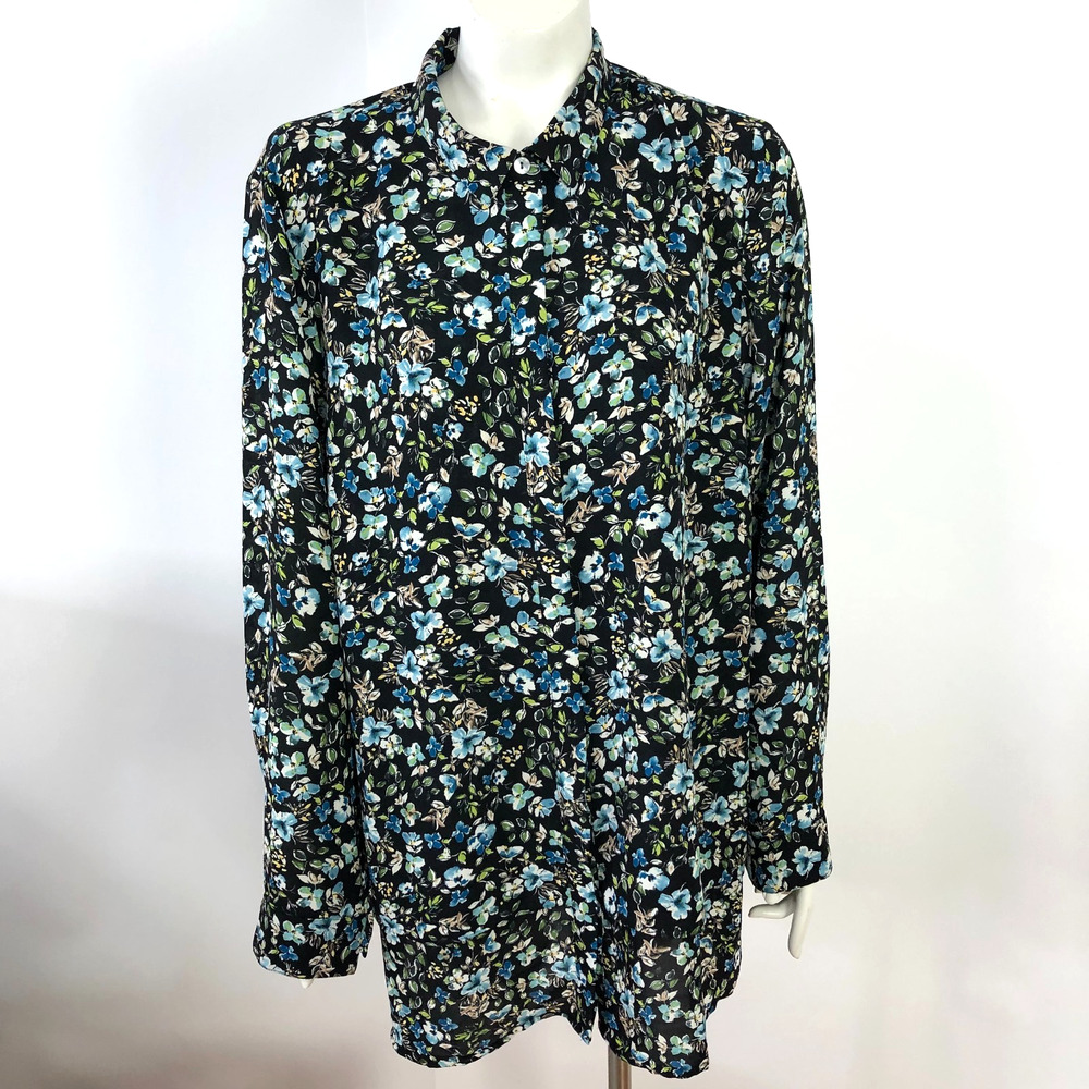 J. Jill XL 100% Polyester Women's Button Long Sleeve Shirt Floral All Over Print